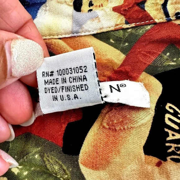 Citron Santa Monica Button Shirt 100% Silk 1950s Print Pin Up Girl - Picture 6 of 16